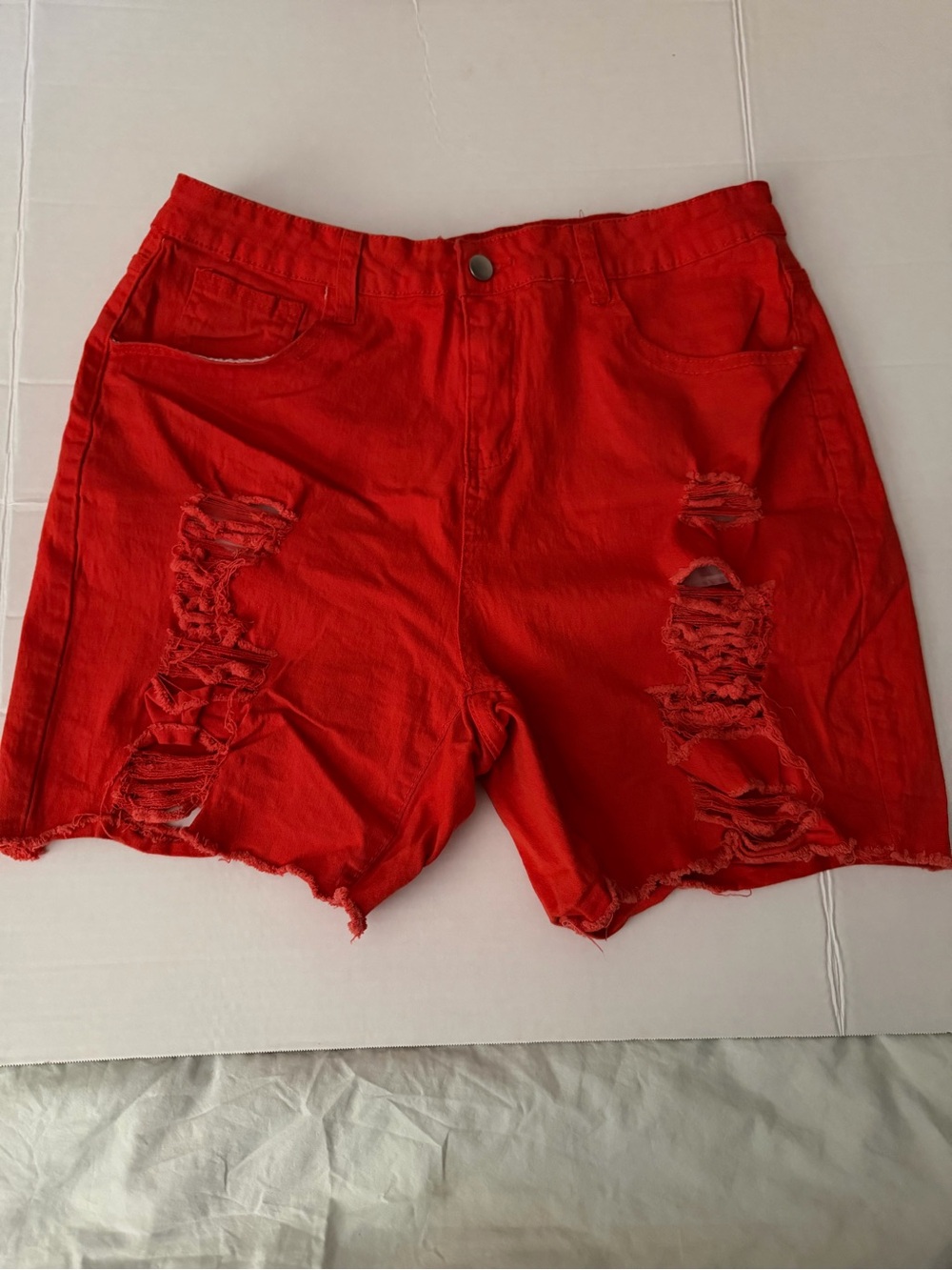 #133 Red Distressed Women's Denim Shorts